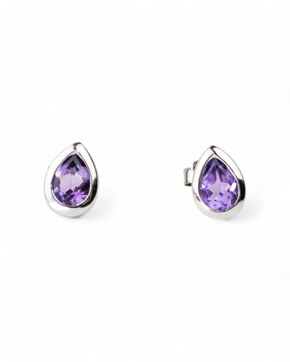 Pear Shaped Silver Stud Earrings Earrings Pruden and Smith Amethyst