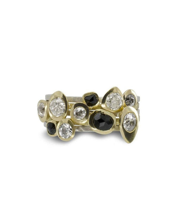 Pebble Black Spinel and Diamond Stacking Ring Set Ring Pruden and Smith