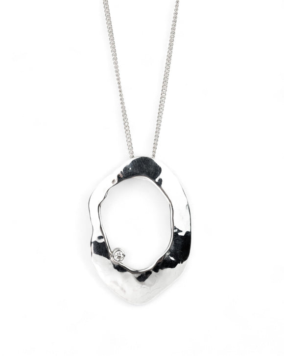 Pebble With Hole Silver Diamond Pendant Pendant Pruden and Smith