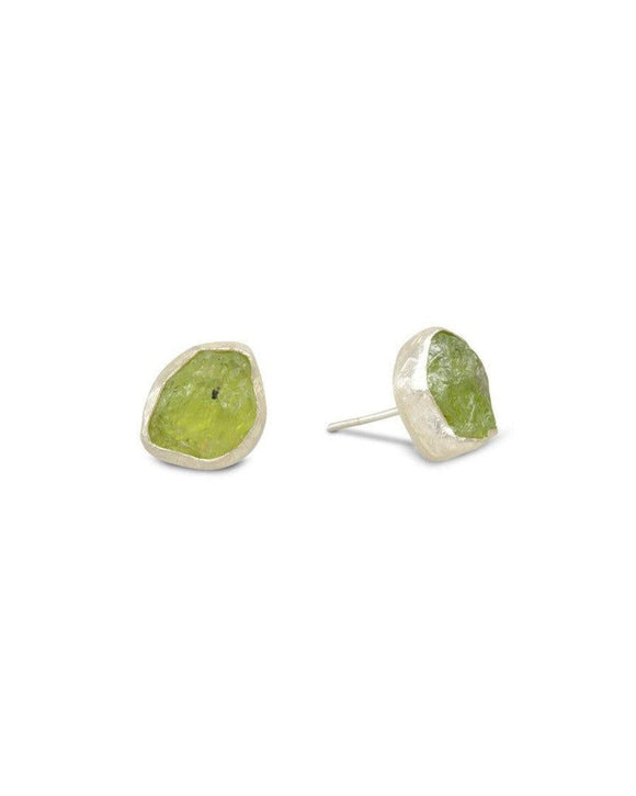 Peridot Rough Chunk Silver Earstuds Earrings Pruden and Smith