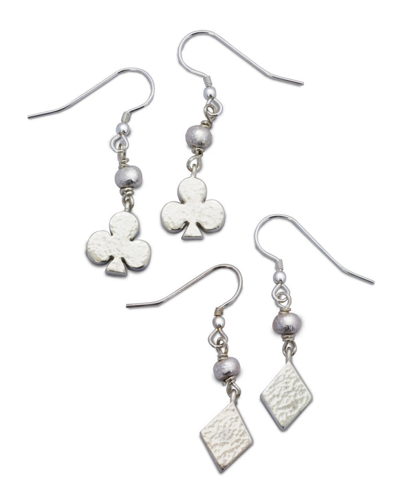 Playing Card Charm Silver Drop Earrings Earrings Pruden and Smith