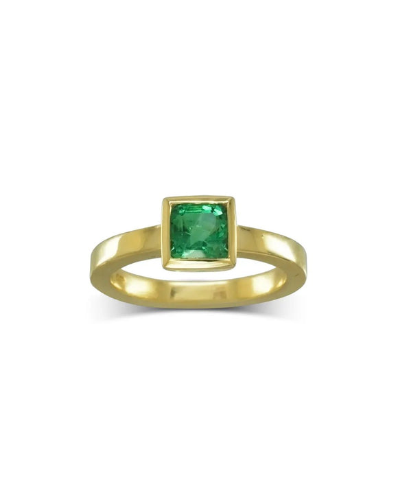 Princess Cut Emerald Yellow Gold Engagement Ring Ring Pruden and Smith