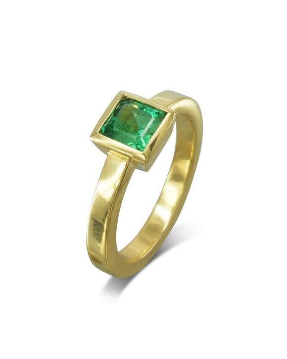 Princess Cut Emerald Yellow Gold Engagement Ring Ring Pruden and Smith