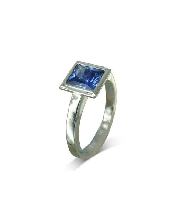 Princess Cut Sapphire Platinum Ring Ring Pruden and Smith