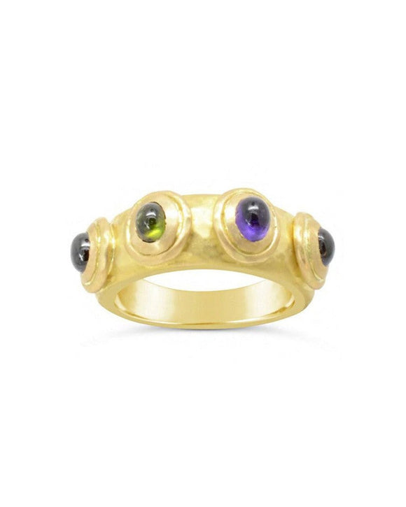Roman Amethyst Pink and Green Tourmaline Yellow Gold Ring Ring Pruden and Smith 9ct Yellow Gold Cabochon (rounded)