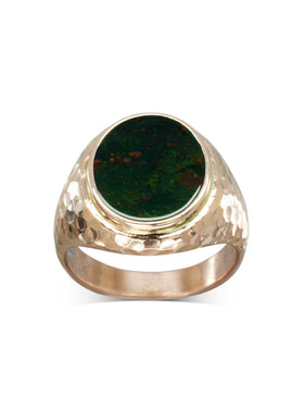 Hammered Rose Gold Bloodstone Signet Ring Ring Pruden and Smith   