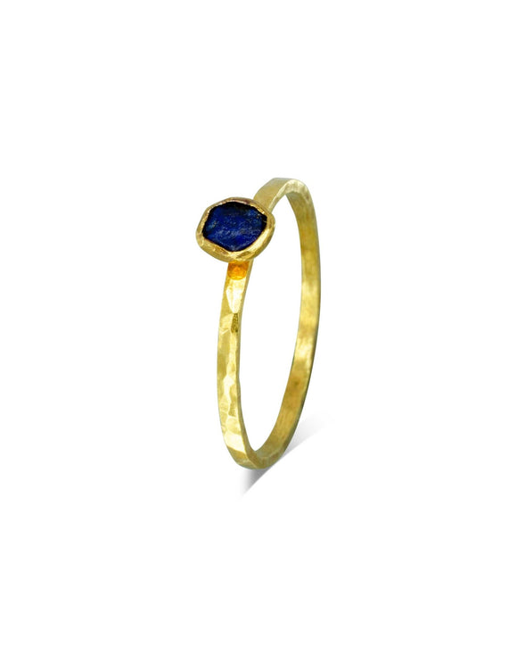 Rough Cut Lapis Lazuli Solid 18ct Gold Stacking Ring Ring Pruden and Smith