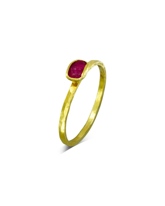 Rough Cut Ruby Gold Stacking Ring Ring Pruden and Smith