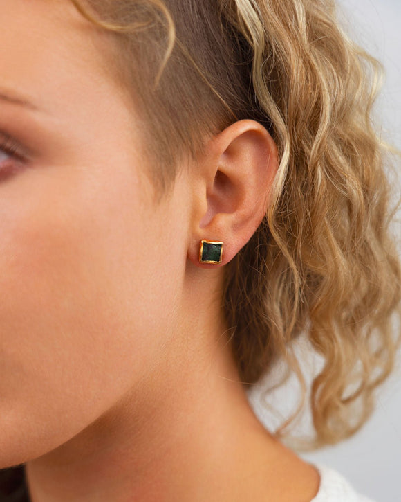 Rough Emerald Round Stud Earrings Earrings Pruden and Smith