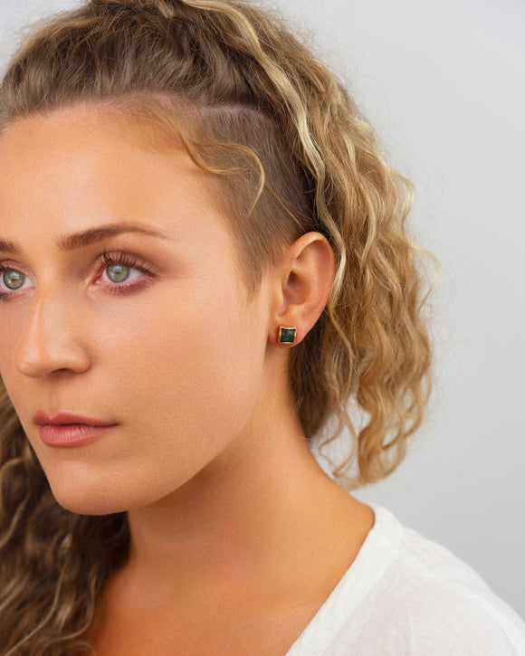 Rough Emerald Square Stud Earrings Earrings Pruden and Smith 8mm Square