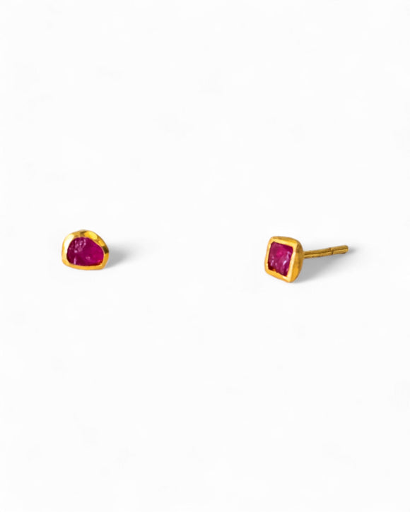 Rough Ruby 18ct Gold Stud Earrings Earrings Pruden and Smith