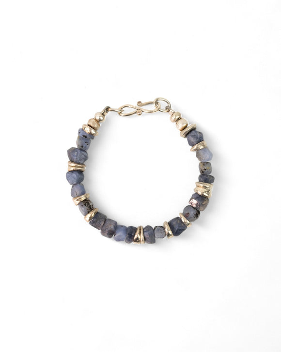 Rough Sapphire with Silver Discs Bracelet (Blue) Bracelet Pruden and Smith