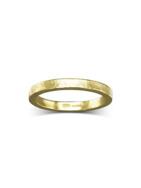 Hammered Square Yellow Gold Wedding Band (2mm) Ring Pruden and Smith   