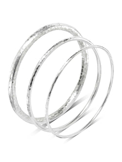 Hammered Round Solid Silver Bangle (2-5mm) Bangle Pruden and Smith   