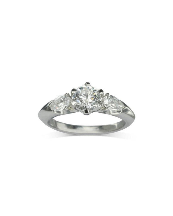 Round Brilliant and Pear Cut Diamond Trilogy Ring Ring Pruden and Smith