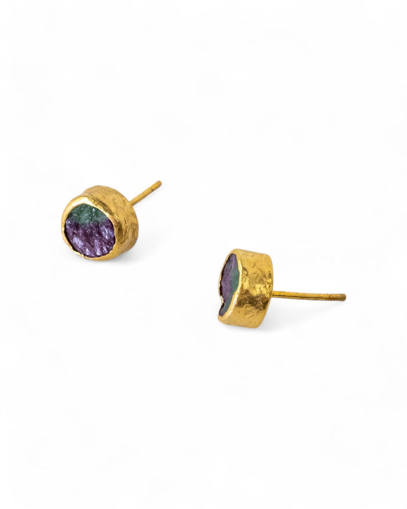 Ruby Zoisite Round Stud Earrings Earrings Pruden and Smith