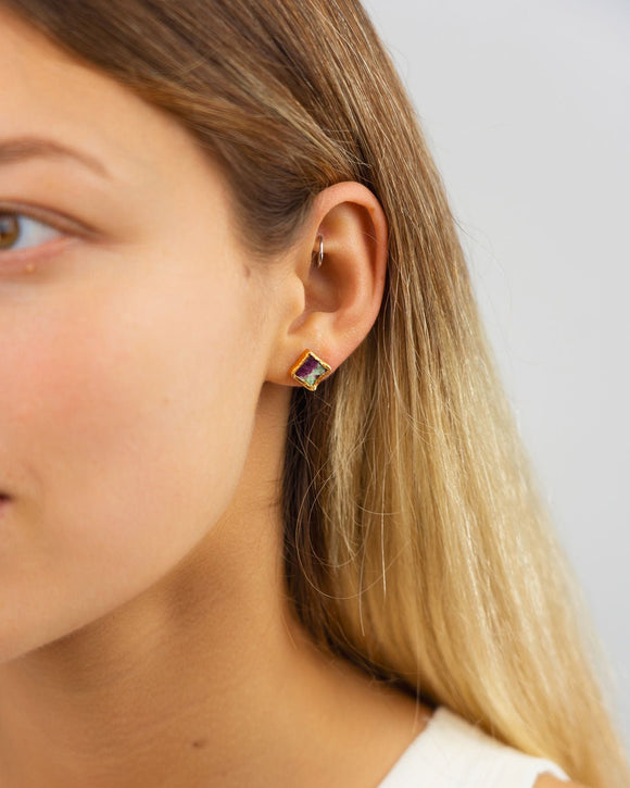 Ruby Zoisite Square Stud Earrings Earrings Pruden and Smith