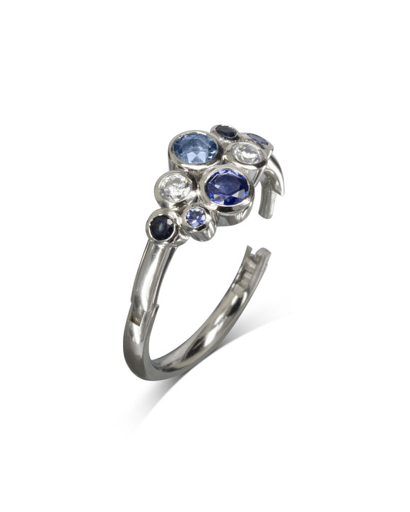 Hinged Bubbles Sapphire and Diamond Platinum Cluster Ring Pruden and Smith