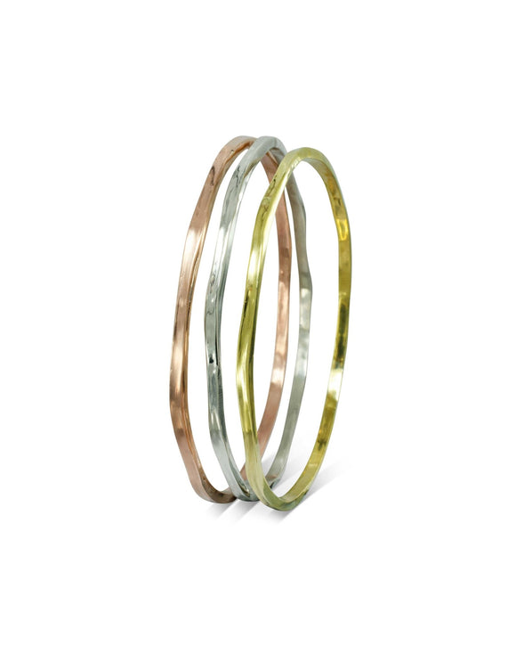 Side Hammered 9ct Solid Gold Bangle (3mm) Bangle Pruden and Smith