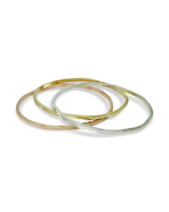 Side Hammered 9ct Solid Gold Bangle (3mm) Bangle Pruden and Smith