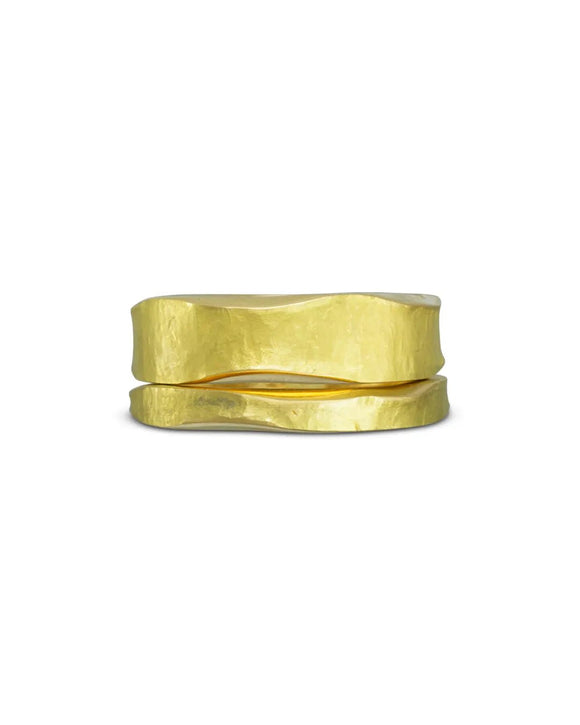 Side Hammered Double Yellow Gold Ring (Wide) Ring Pruden and Smith