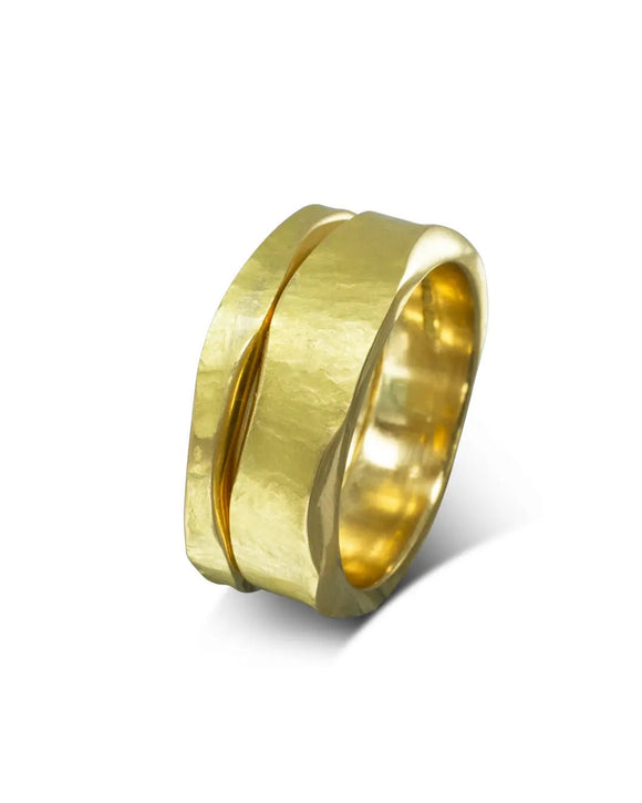 Side Hammered Double Yellow Gold Ring (Wide) Ring Pruden and Smith
