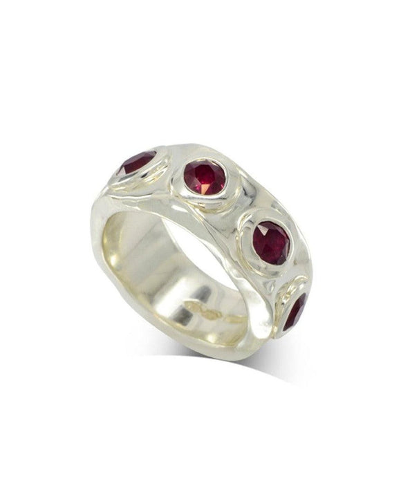 Side Hammered Ruby 9ct White Gold Eternity Ring Ring Pruden and Smith