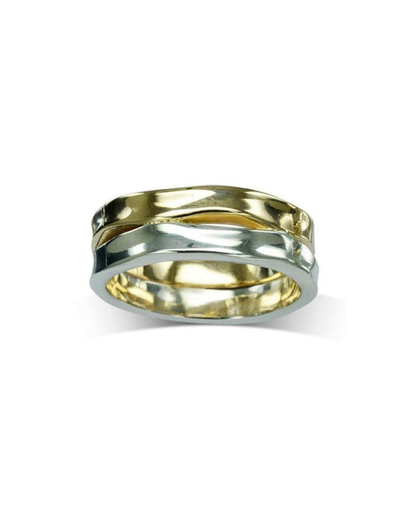 Side Hammered Silver and Gold Ring (8mm) Ring Pruden and Smith