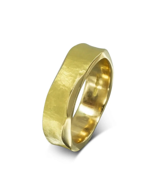 Side Hammered Textured Yellow Gold Wedding Ring (8mm) Ring Pruden and Smith