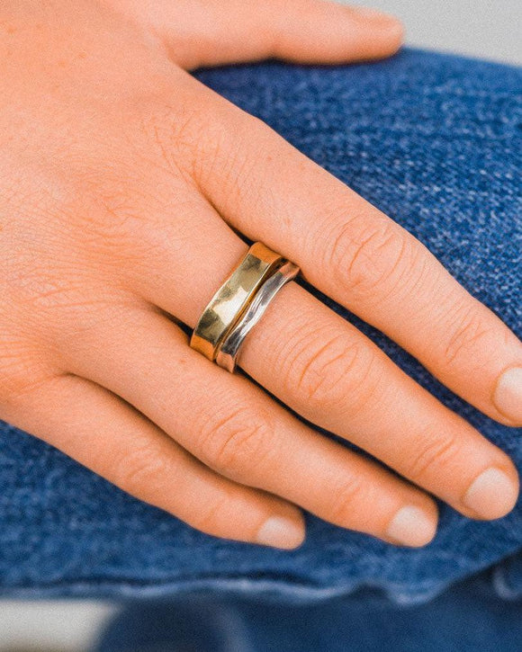 Side Hammered Two Tone Wedding Band Ring Pruden and Smith