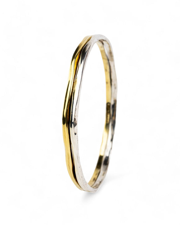 Side Hammered Two Colour Solid 9ct Gold Bangle Bangle Pruden and Smith