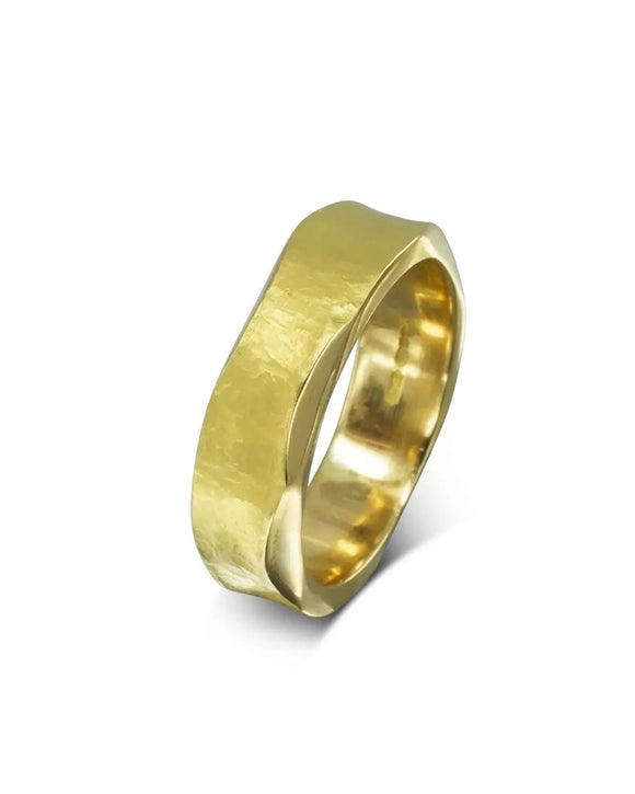 Side Hammered Yellow Gold Wedding Ring Ring Pruden and Smith