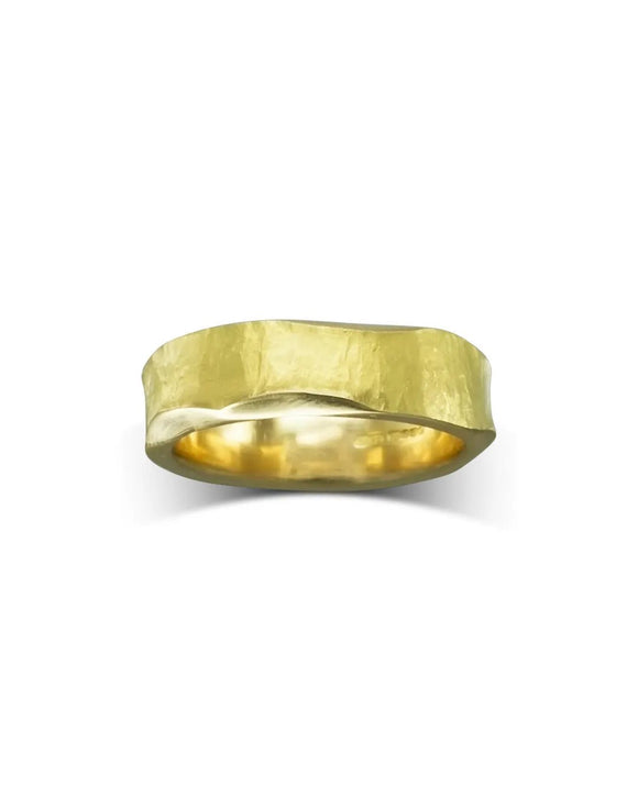 Side Hammered Yellow Gold Wedding Ring Ring Pruden and Smith