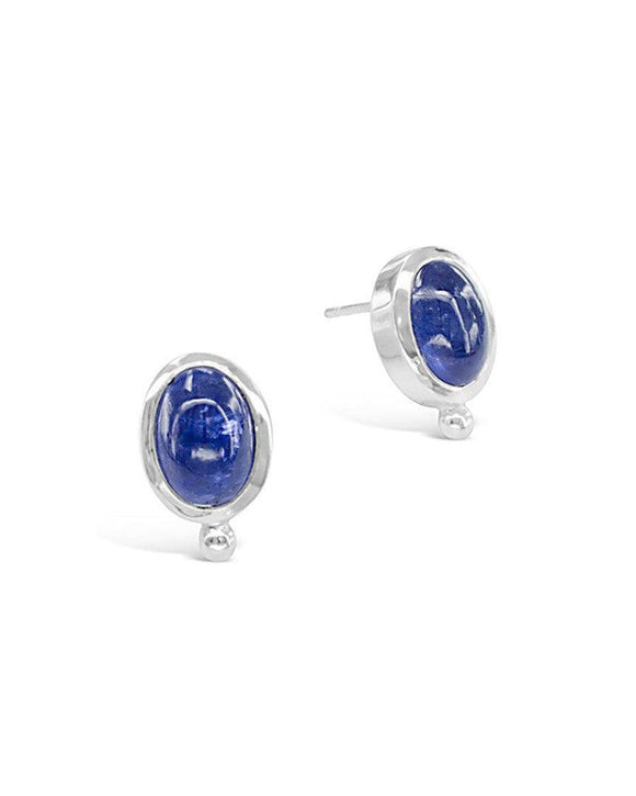 Silver Tanzanite Oval Ear Studs Earrings Pruden and Smith
