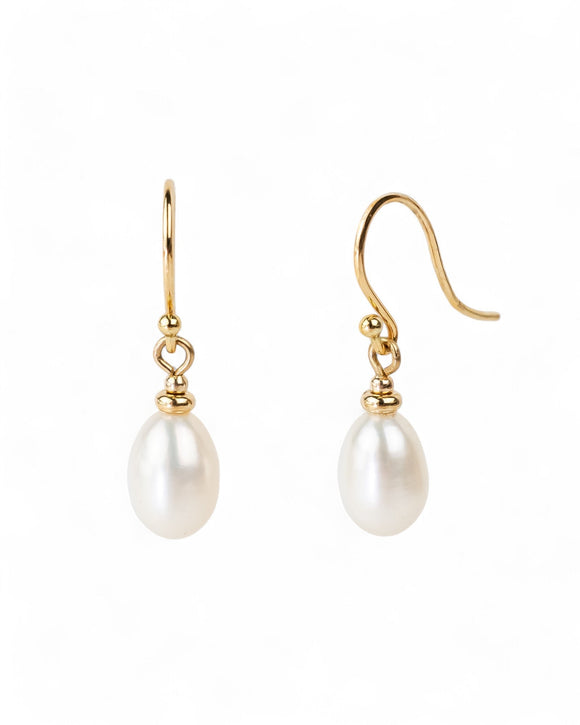 Simple Pearl Drop Earrings Earrings Pruden and Smith 9ct Yellow Gold