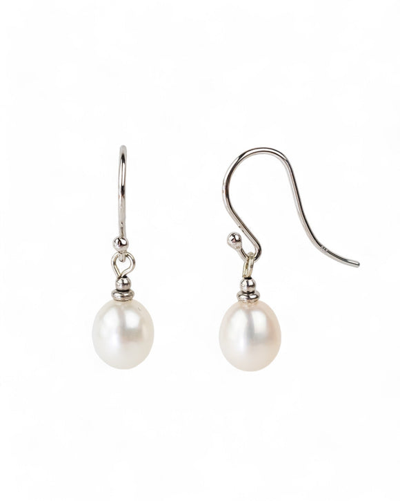 Simple Pearl Drop Earrings Earrings Pruden and Smith 9ct White Gold