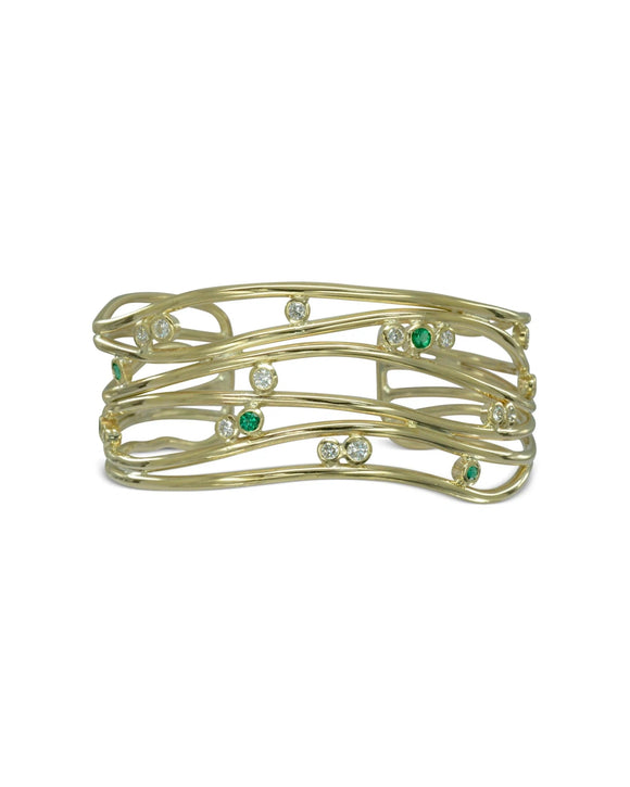 Six Strand Solid 9ct Gold Precious Gemstone Cuff Bangle (Shallow) Bangle Pruden and Smith