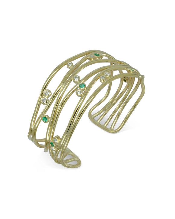 Six Strand Solid 9ct Gold Precious Gemstone Cuff Bangle (Shallow) Bangle Pruden and Smith
