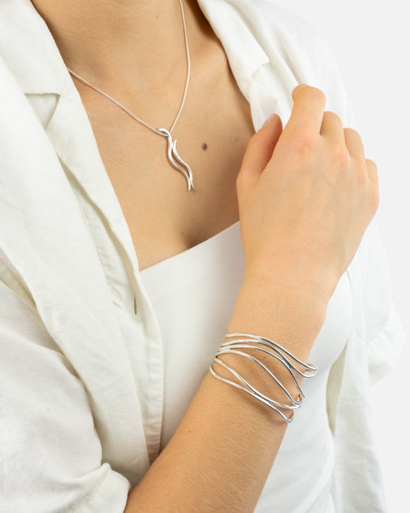 Six Strand Solid Silver Cuff Bangle (Wide) Bangle Pruden and Smith