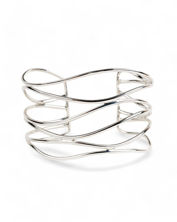 Six Strand Solid Silver Cuff Bangle (Wide) Bangle Pruden and Smith