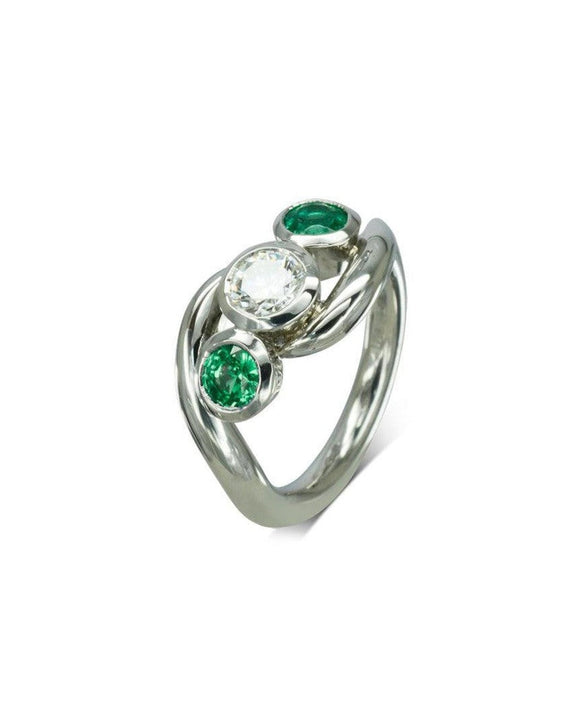 Spiky Emerald and Diamond Trilogy Ring Ring Pruden and Smith