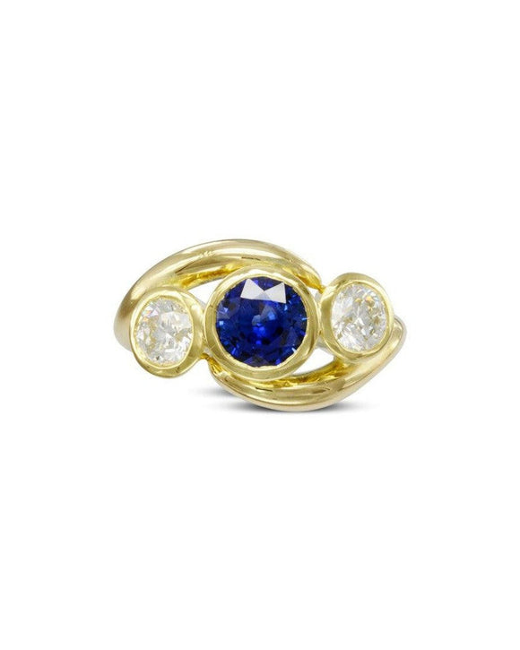 Spiky Gemstone and Diamond Yellow Gold Trilogy Ring Ring Pruden and Smith