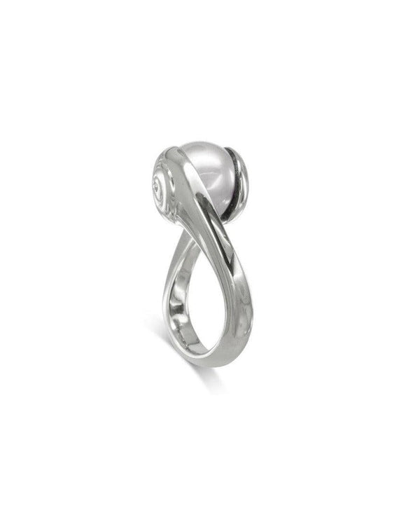 Spiral Suspended White Pearl Ring Ring Pruden and Smith Platinum