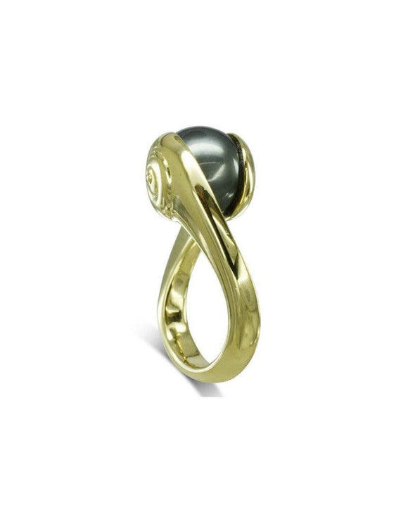 Suspended Tahitian Pearl Yellow Gold Ring Ring Pruden and Smith 18ct Yellow Gold