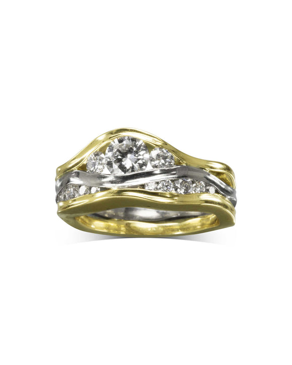 Organic Diamond Fully Set Platinum and Yellow Gold Trap Ring Ring Pruden and Smith