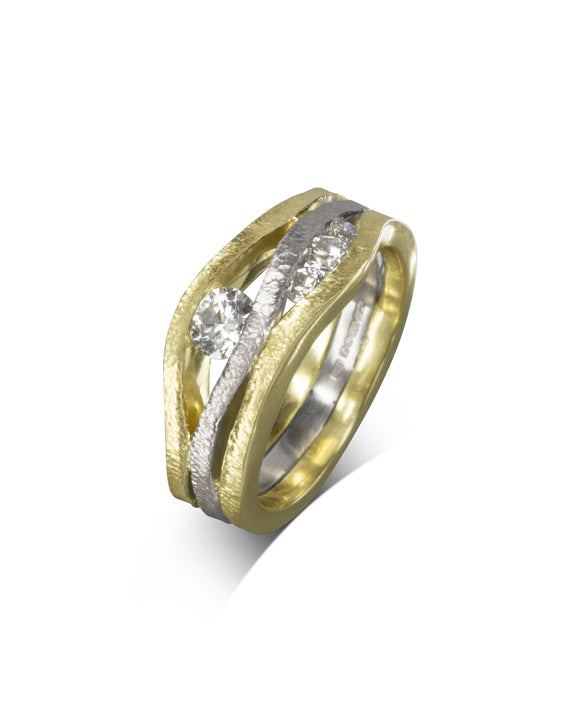 Handmade Trap Textured Three Band Diamond Ring Pruden and Smith