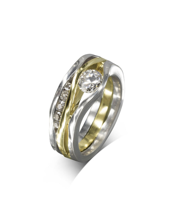 Handmade Trap White Gold Three Band Diamond Ring