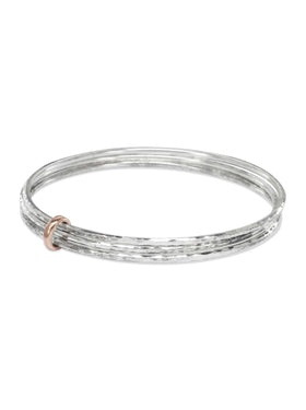 Triple Silver Bangle With Rose Gold Ring Pruden and Smith