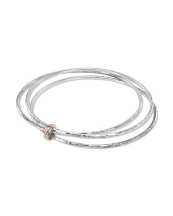 Triple Silver Bangle With Rose Gold Ring Pruden and Smith
