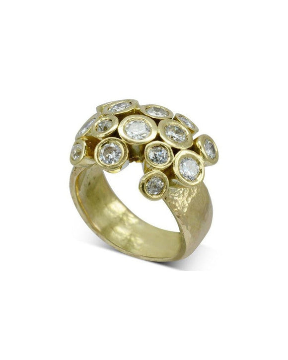 Tube 18ct Yellow Gold Diamond Cluster Ring Ring Pruden and Smith